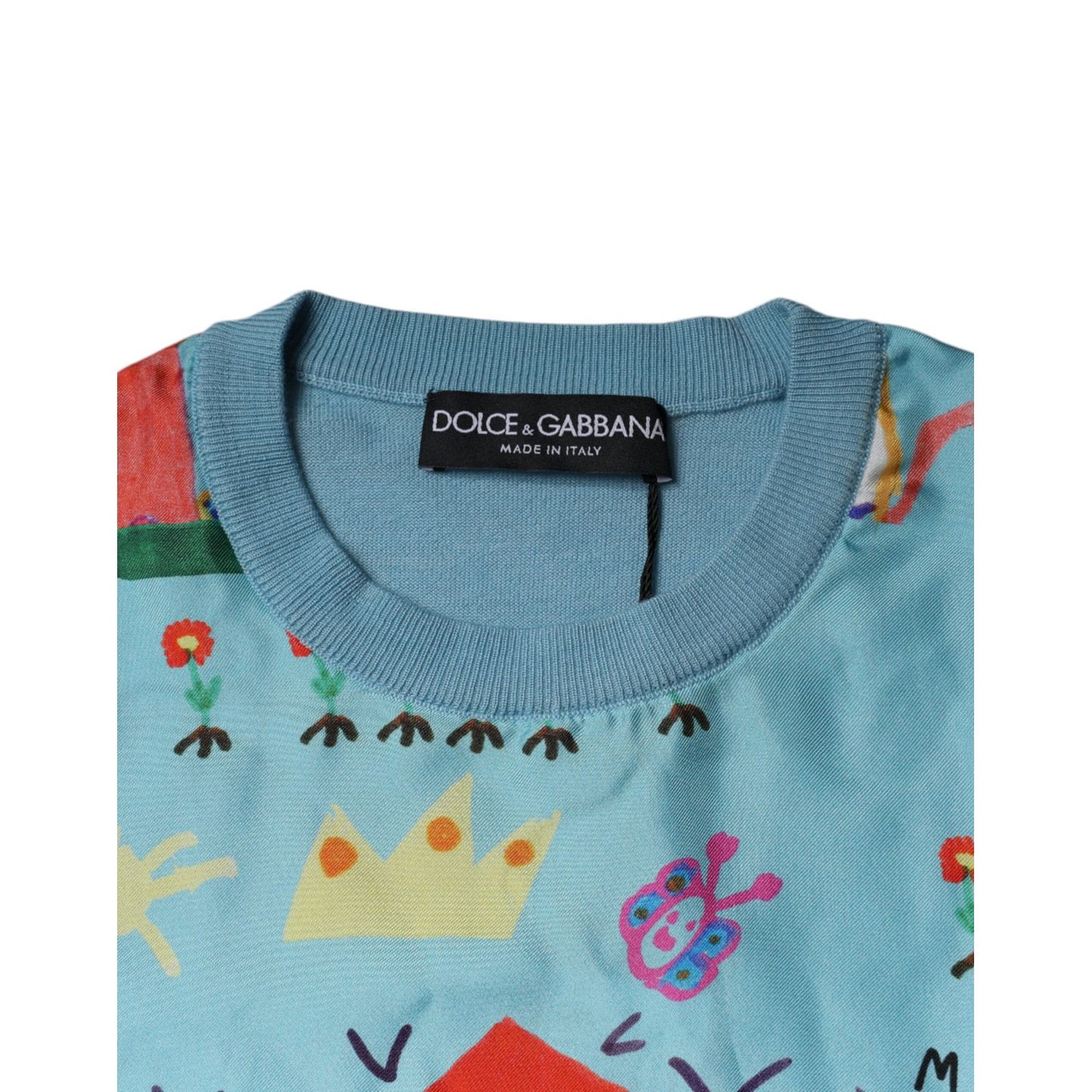 Dolce & Gabbana Blue Drawing Cashmere Sleeveless Tank Top Dolce & Gabbana