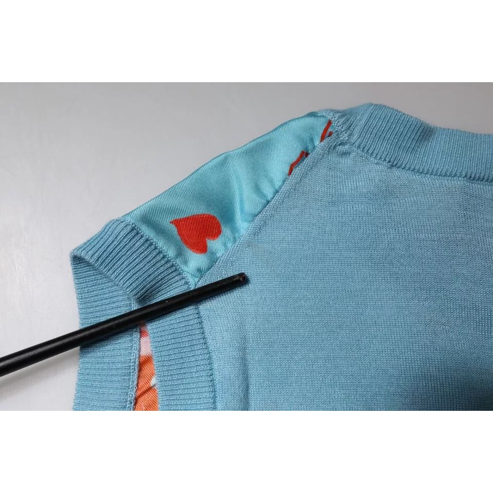 Dolce & Gabbana Blue Drawing Cashmere Sleeveless Tank Top