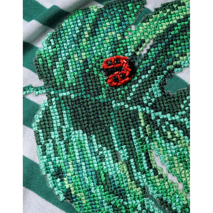 Dolce & Gabbana White Green Stripe Leaf Crew Neck T-shirt