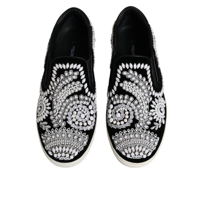 Dolce & Gabbana Black Embellished London Men Slip On Shoes