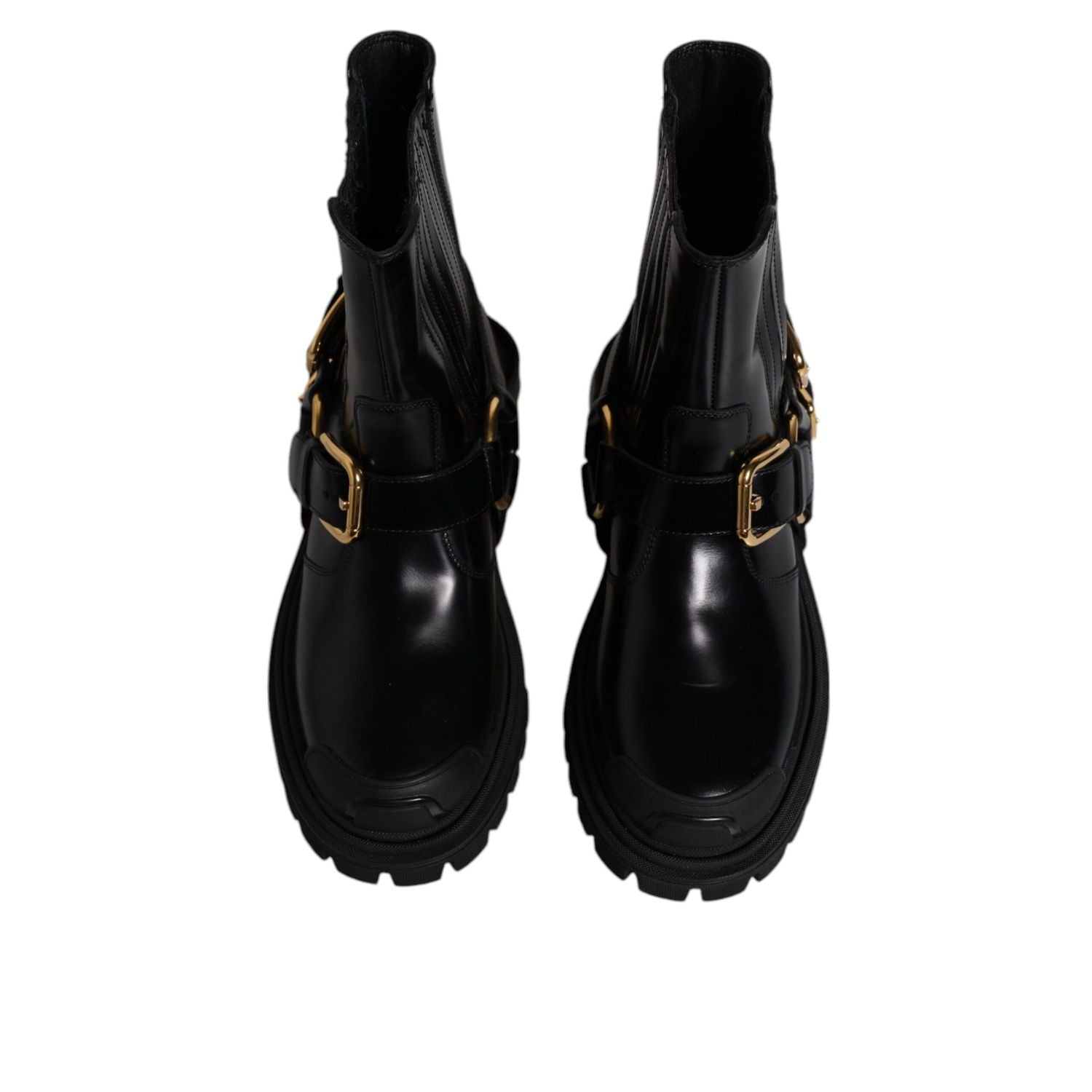 Dolce & Gabbana Black Leather Slip On Stretch Trekking Boots Shoes