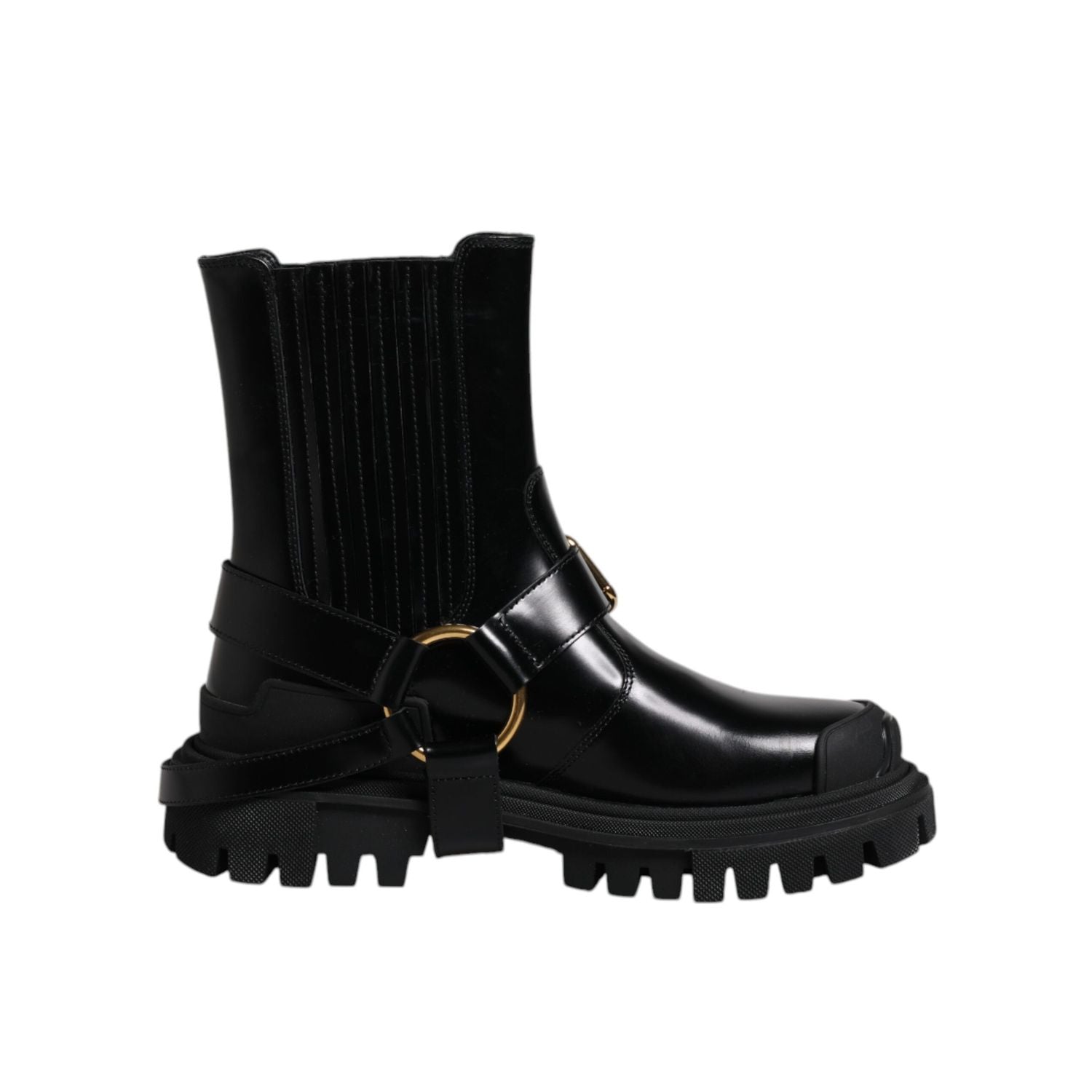 Dolce & Gabbana Black Leather Slip On Stretch Trekking Boots Shoes