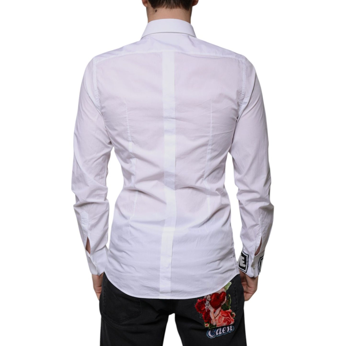 Dolce & Gabbana White Cotton Slim Fit Men GOLD Dress Shirt