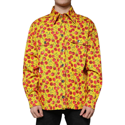Dolce & Gabbana Yellow Cherry Button Down Men Casual Shirt Dolce & Gabbana