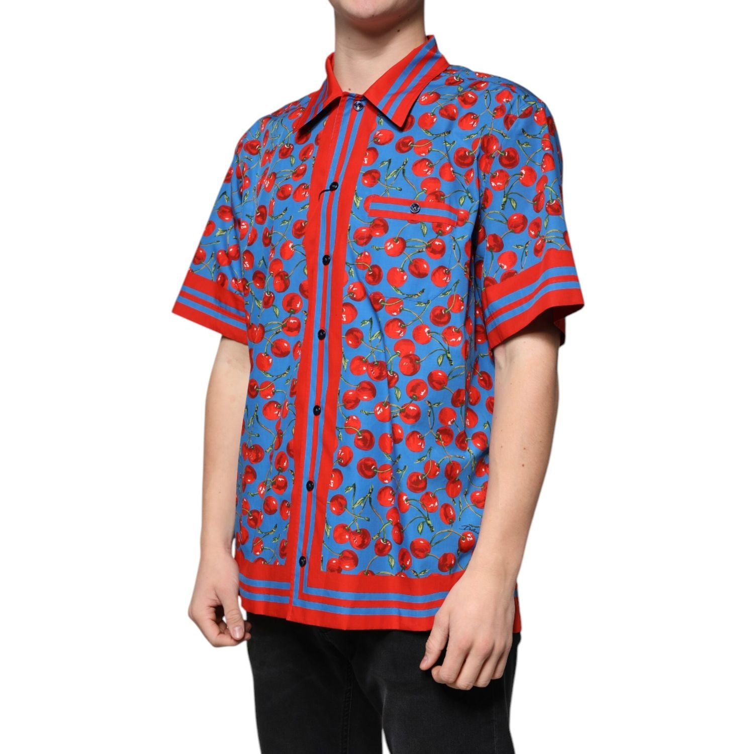 Dolce & Gabbana Blue Cherry Cotton Button Down Casual Shirt