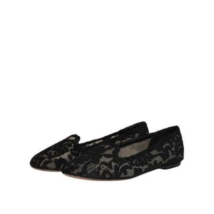 Dolce & Gabbana Black Taormina Lace Slip On Flats Shoes