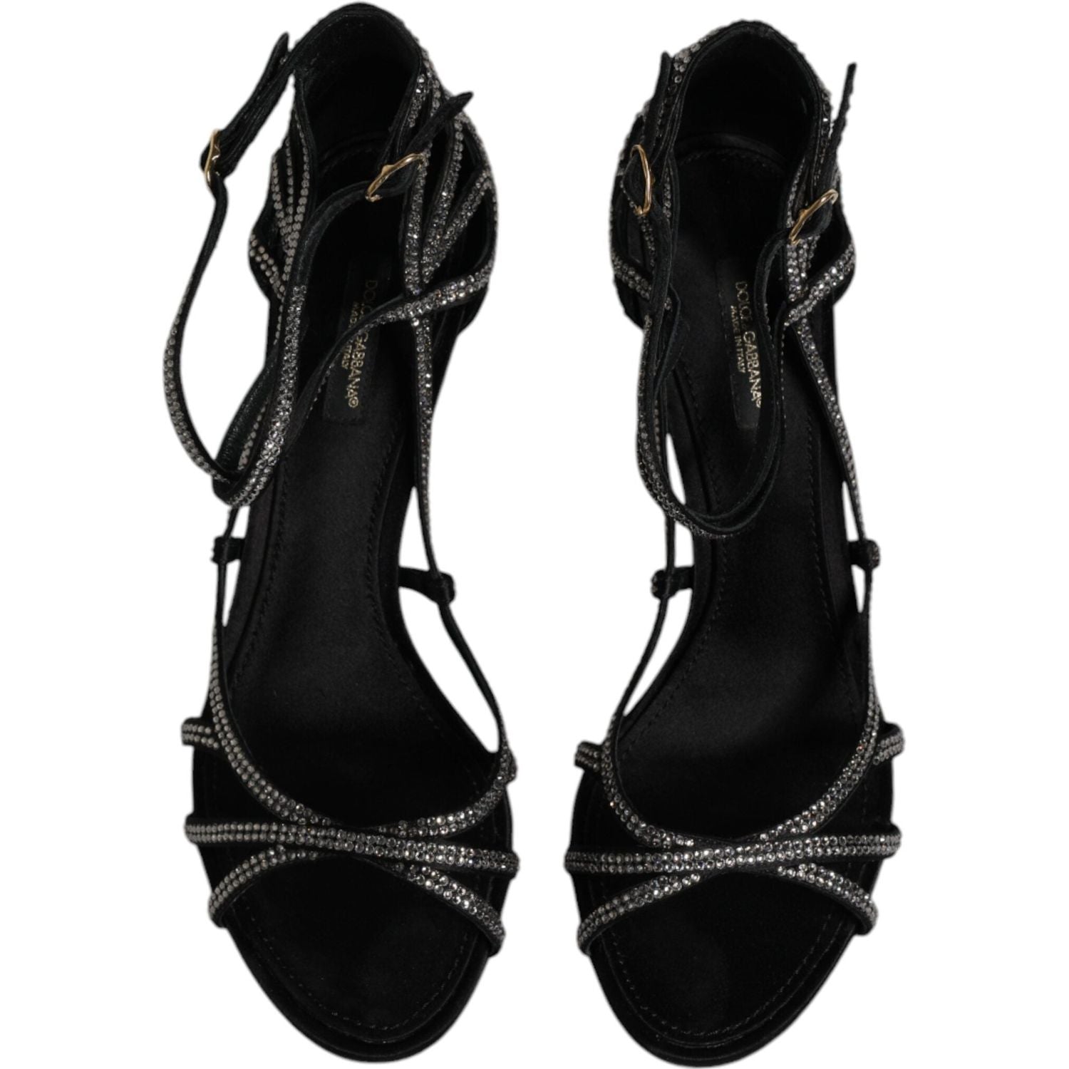 Dolce & Gabbana Black Strass Ankle Strap Heels Sandals Shoes