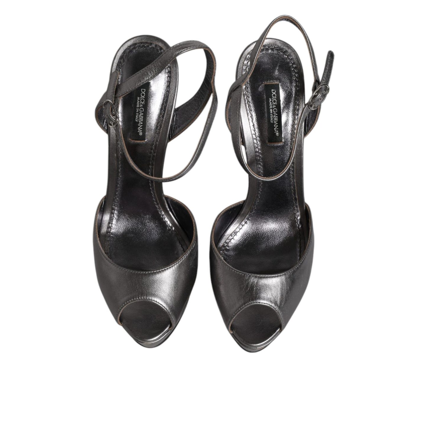 Dolce & Gabbana Silver Leather Platform Heels Sandals Shoes