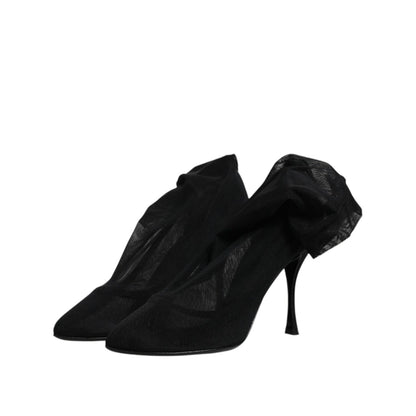 Dolce & Gabbana Black Silk Mesh Sock Style Boots Shoes