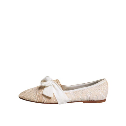 Dolce & Gabbana Beige Ribbon Fabric Ballerina Flats Shoes
