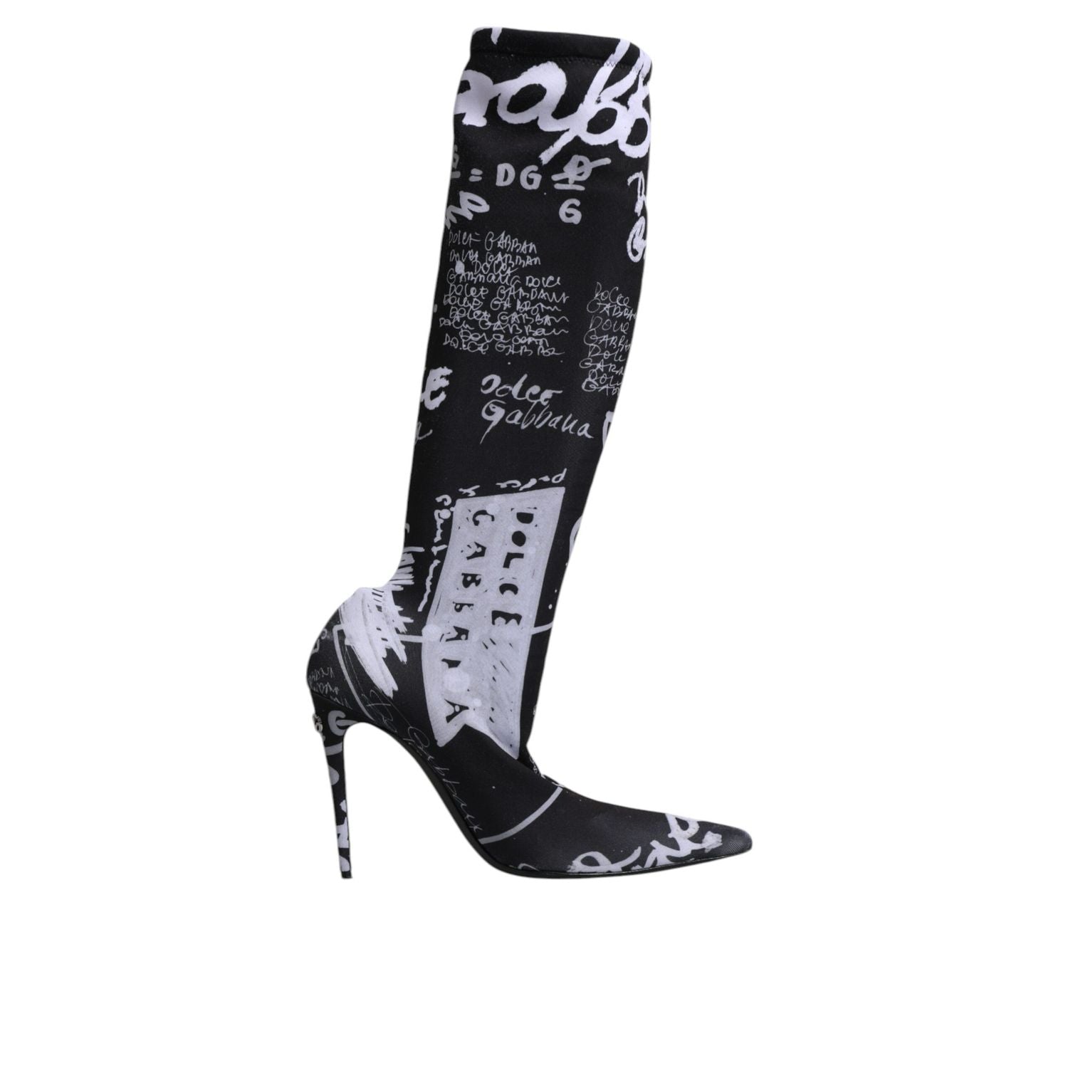 Dolce & Gabbana Black Logo Stretch Heels High Boots Shoes