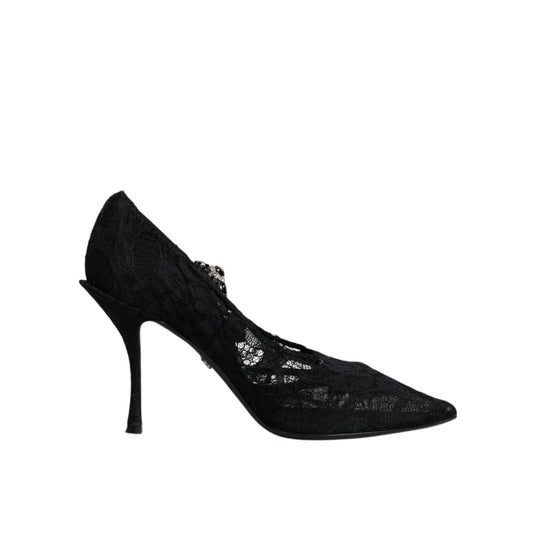 Dolce & Gabbana Black Lace Crystals Mary Jane Pumps Shoes Dolce & Gabbana
