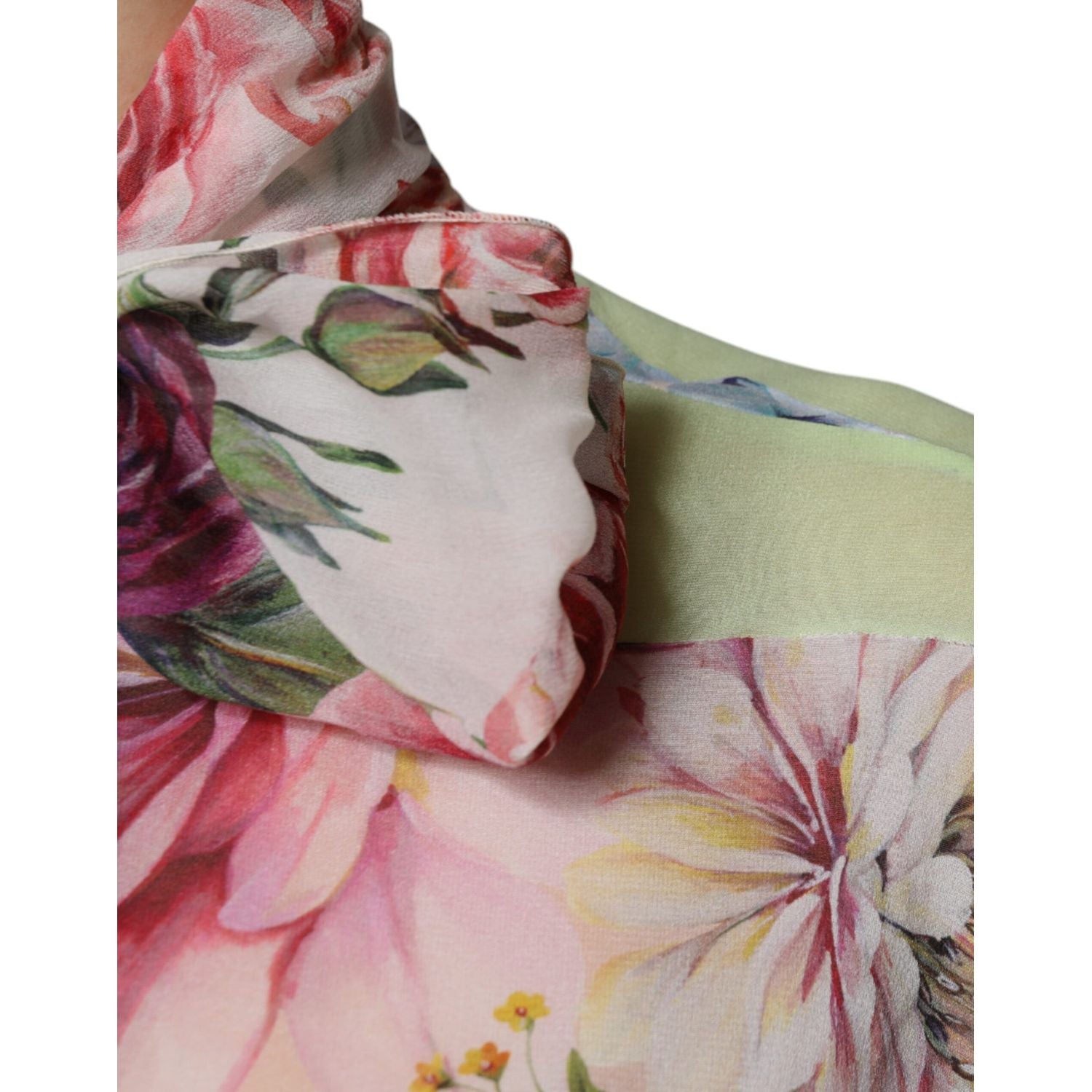 Dolce & Gabbana Multicolor Floral Patchwork Ascot Collar Top
