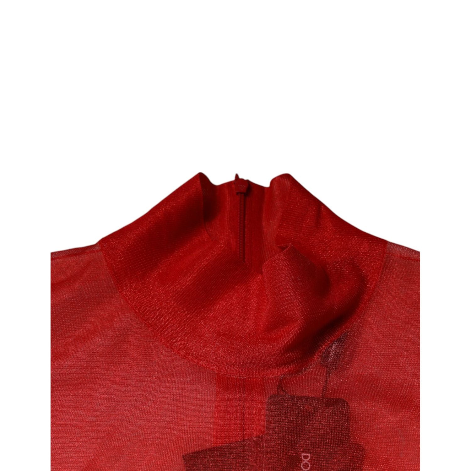 Dolce & Gabbana Red Mesh Turtleneck Long Sleeve Blouse Top
