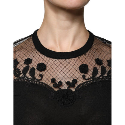 Dolce & Gabbana Black Floral Lace Short Sleeves Blouse Top