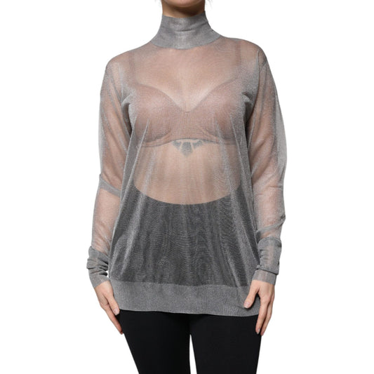 Dolce & Gabbana Grey Mesh Turtleneck Long Sleeve Blouse Top Dolce & Gabbana