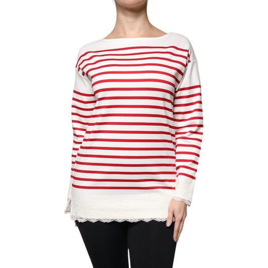 Dolce & Gabbana White Red Stripes Cotton Long Sleeves Top Dolce & Gabbana