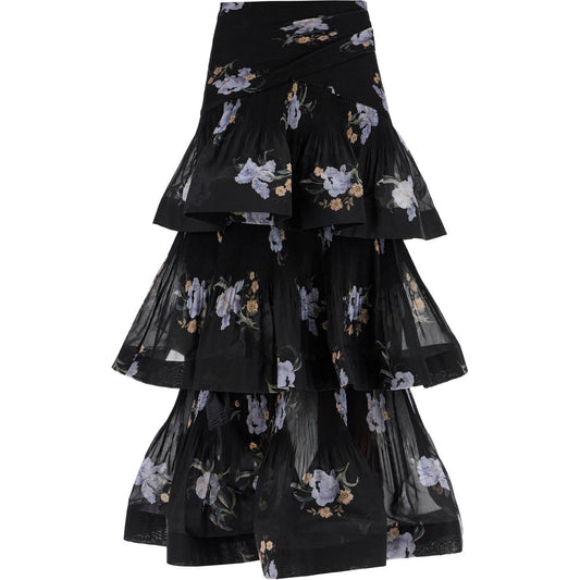 Zimmermann pleated ruffle skirt with floral print