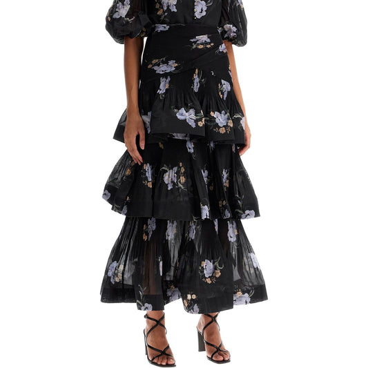 Zimmermann pleated ruffle skirt with floral print