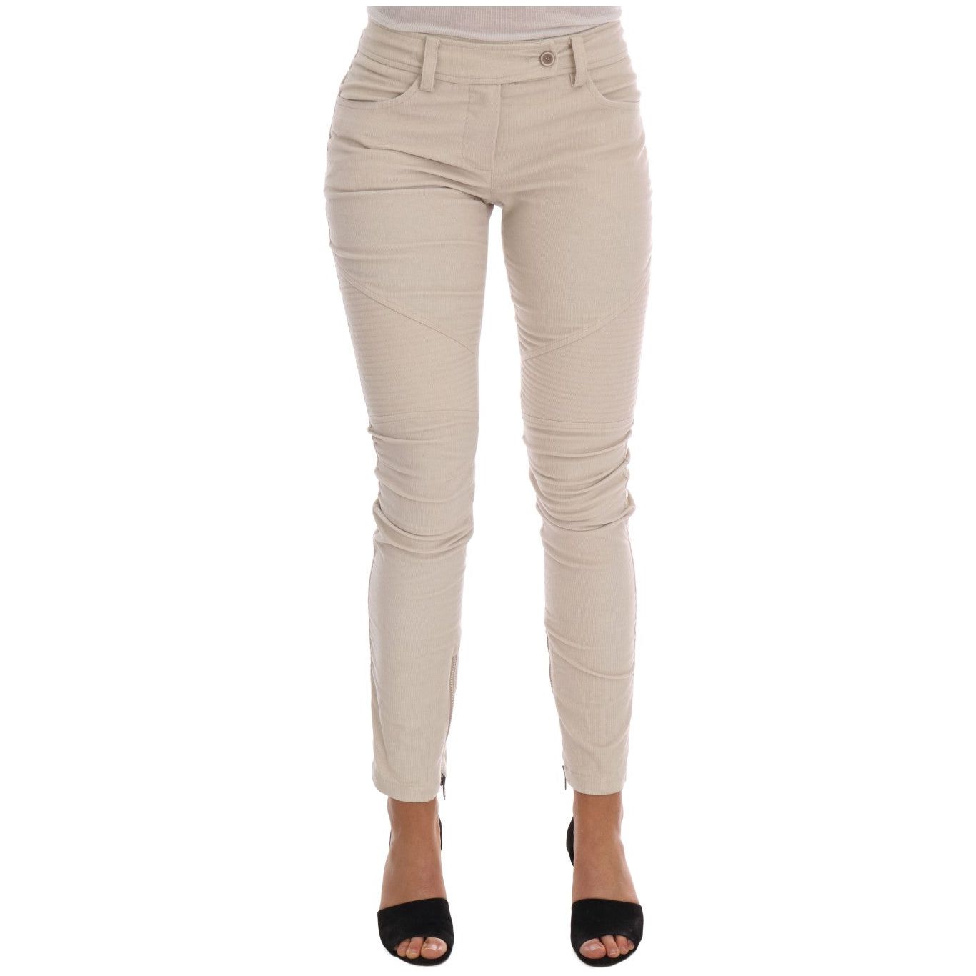 Chic Beige Corduroy Skinny Slim Fit Pants