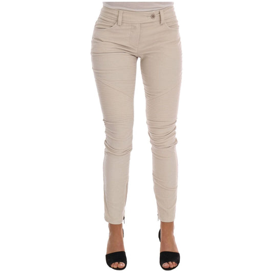 Chic Beige Corduroy Skinny Slim Fit Pants