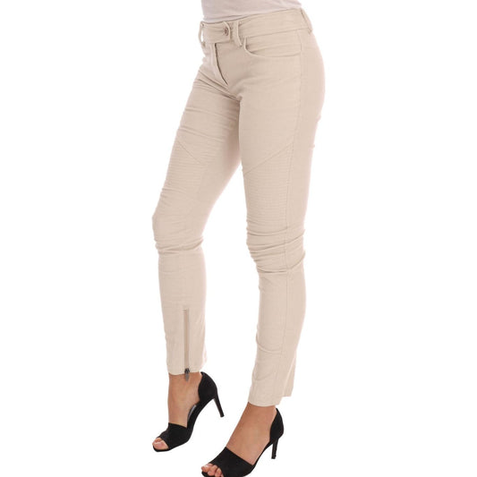 Chic Beige Corduroy Skinny Slim Fit Pants