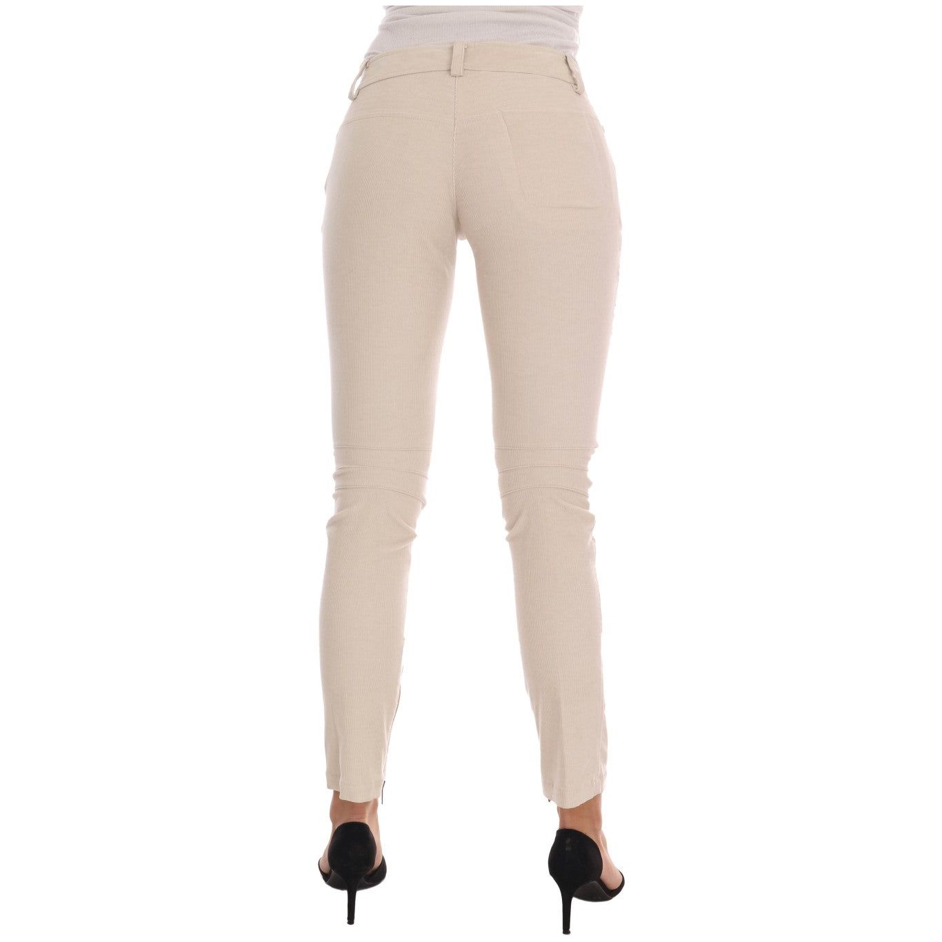 Chic Beige Corduroy Skinny Slim Fit Pants