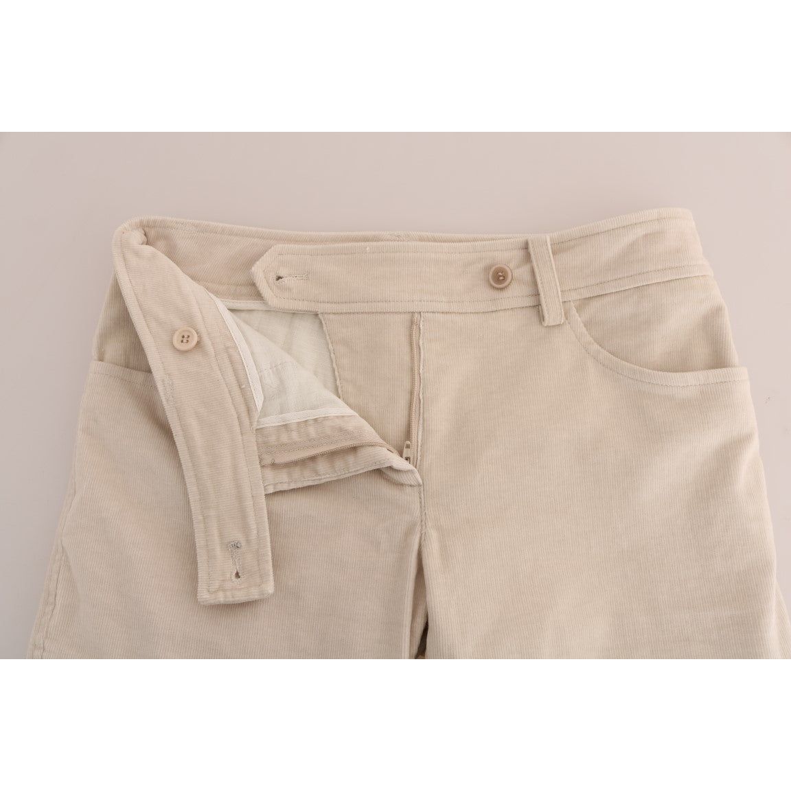 Chic Beige Corduroy Skinny Slim Fit Pants