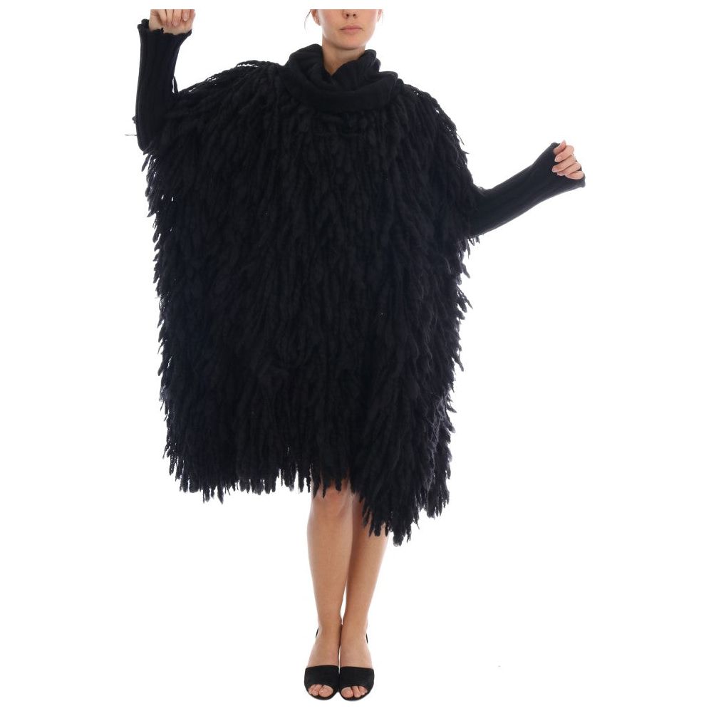 Elegant Black Fringed Wool-Cashmere Sweater