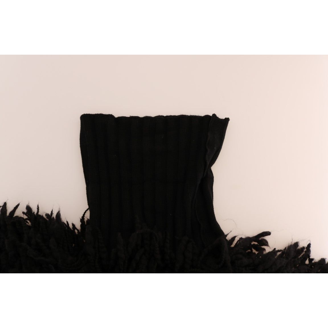 Elegant Black Fringed Wool-Cashmere Sweater