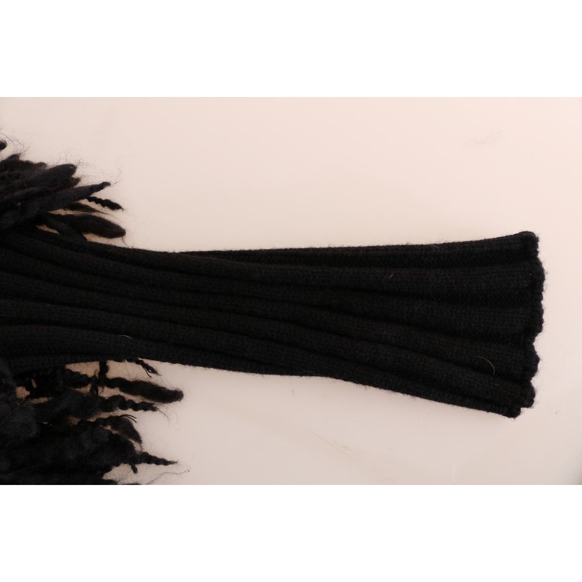 Elegant Black Fringed Wool-Cashmere Sweater