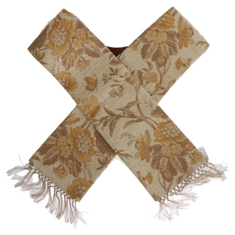 Elegant Beige Gold Jacquard Stole Scarf