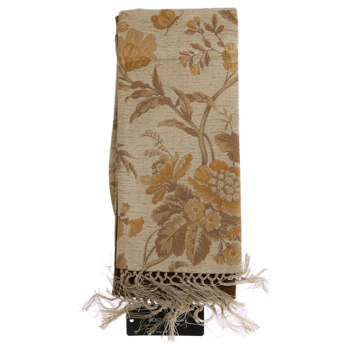 Elegant Beige Gold Jacquard Stole Scarf