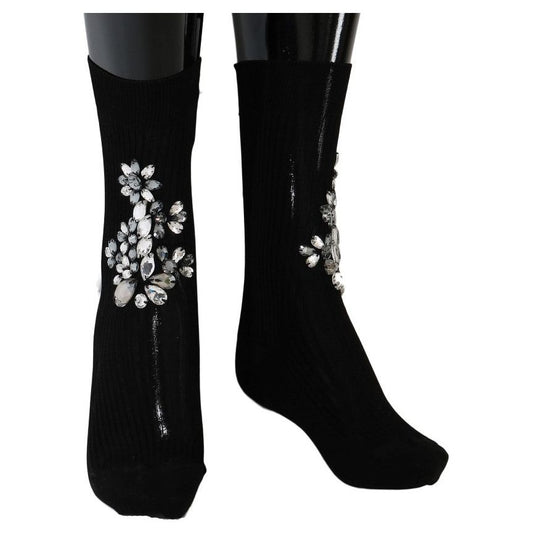 Dolce & Gabbana | Crystal Embellished Black Knit Stockings| McRichard Designer Brands   