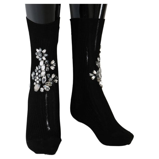 Crystal Embellished Black Knit Stockings