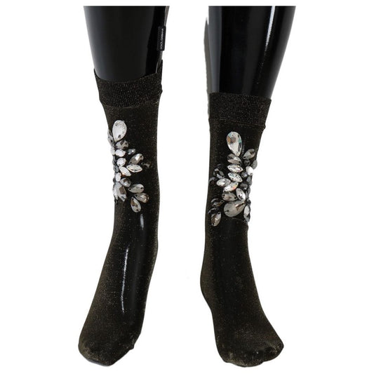 Dolce & Gabbana | Crystal-Embellished Black Mid-Calf Stockings| McRichard Designer Brands   