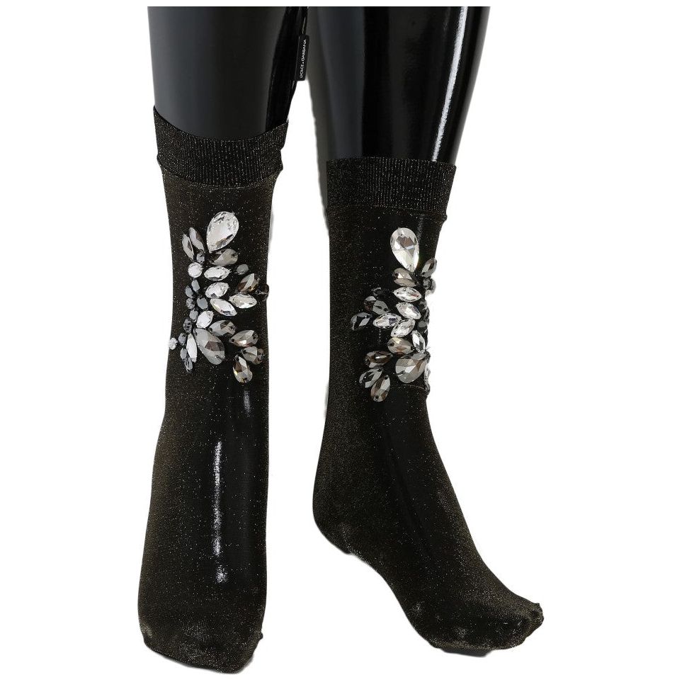 Crystal-Embellished Black Mid-Calf Stockings