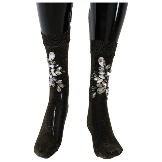 Crystal-Embellished Black Mid-Calf Stockings