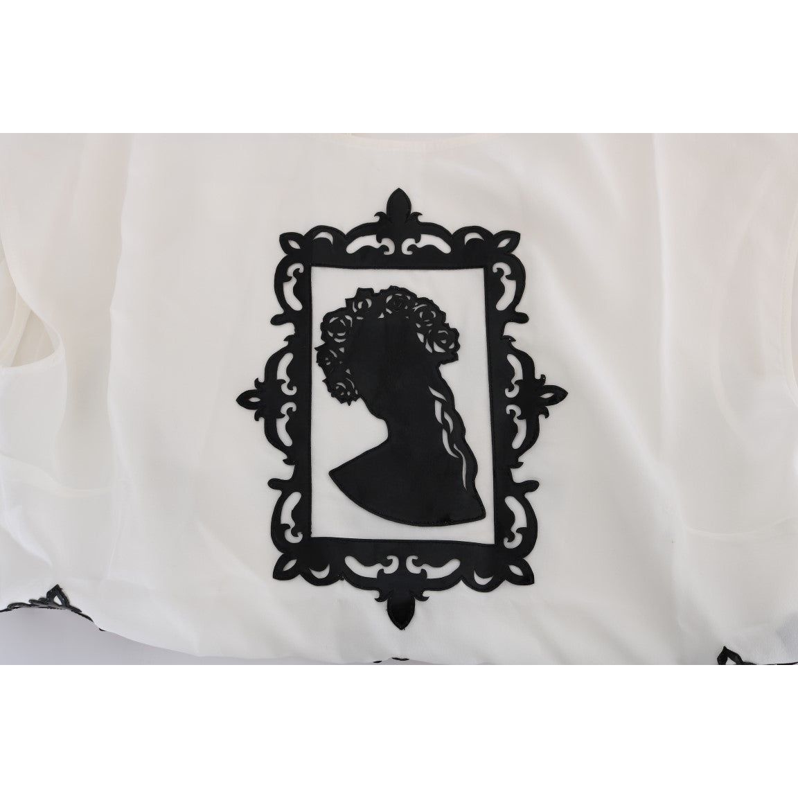 Dolce & Gabbana Embroidered Silk Sicily Frame Blouse white-silk-black-frame-blouse
