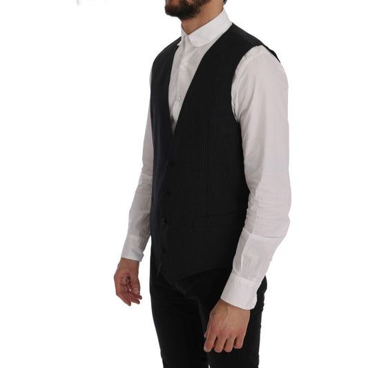 Elegant Gray Striped Wool Blend Vest