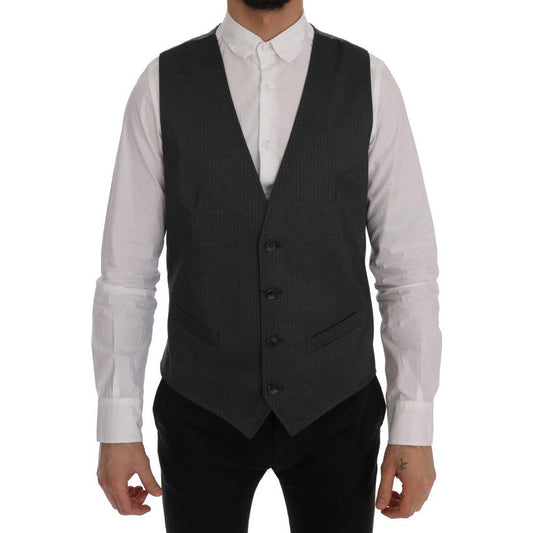 Sleek Gray Single-Breasted Waistcoat Vest