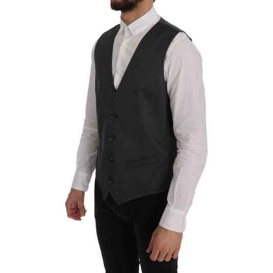 Sleek Gray Single-Breasted Waistcoat Vest