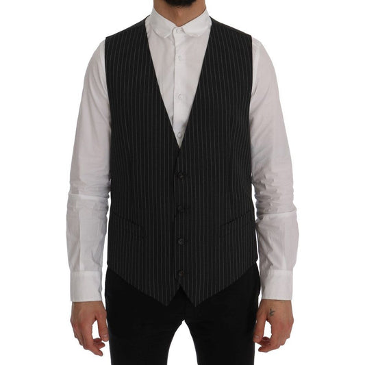 Elegant Gray Striped Vest Waistcoat