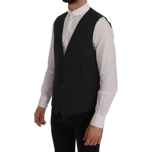 Elegant Gray Striped Vest Waistcoat