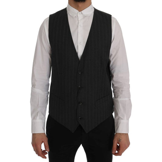 Elegant Gray Striped Single Breasted Vest