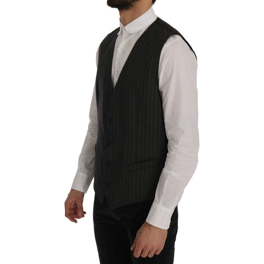 Elegant Striped Gray Wool Blend Waistcoat Vest