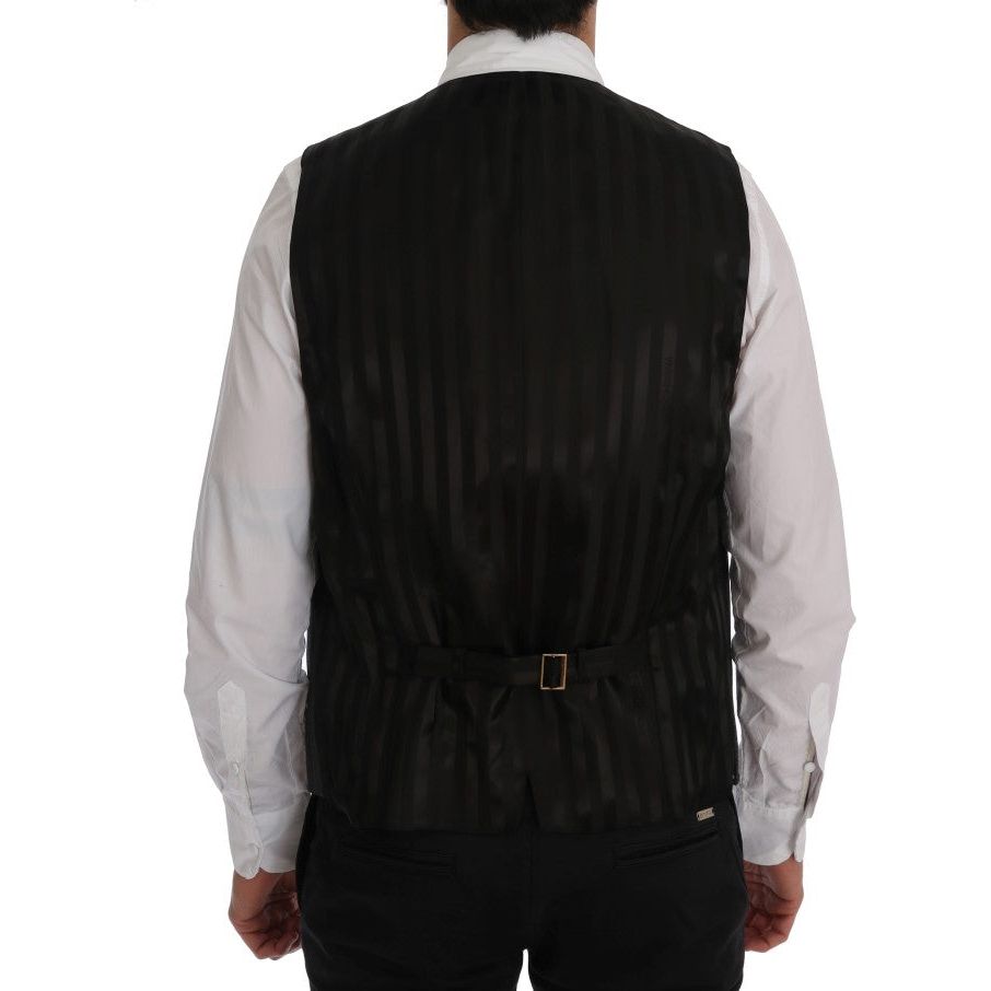 Elegant Striped Gray Wool Blend Waistcoat Vest