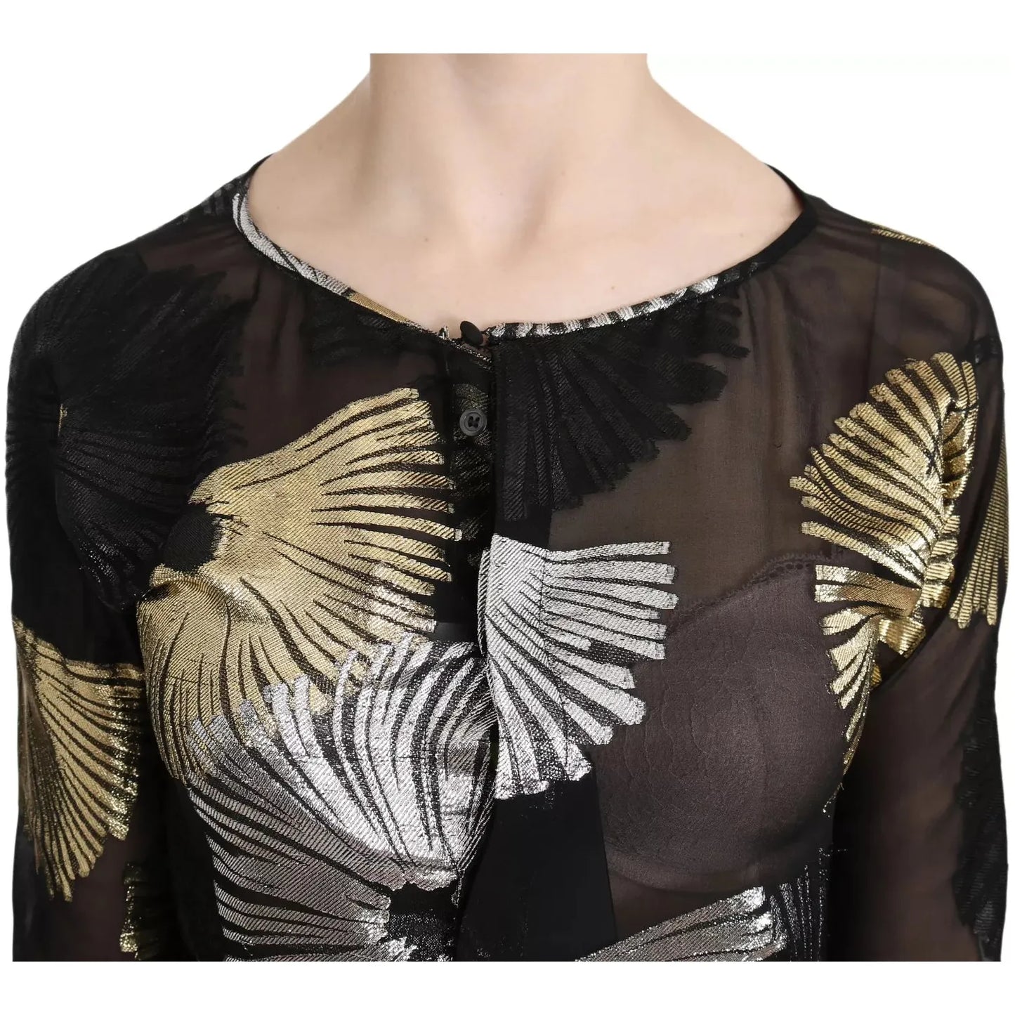Dsquared² Gold Silver Silk Jacquard See Through Top Blouse gold-silver-silk-jacquard-see-through-top-blouse