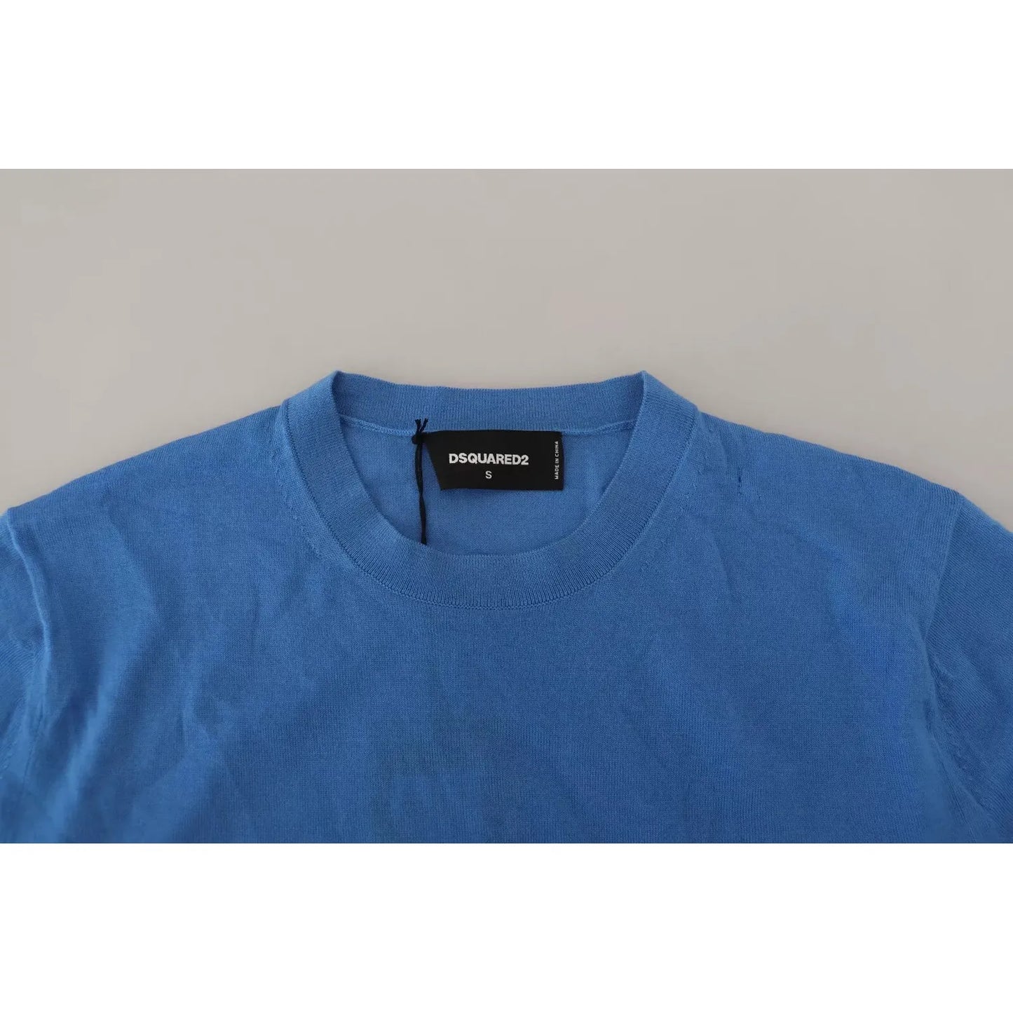 Dsquared² Blue Wool Long Sleeves Crewneck Pullover Sweater blue-wool-long-sleeves-crewneck-pullover-sweater
