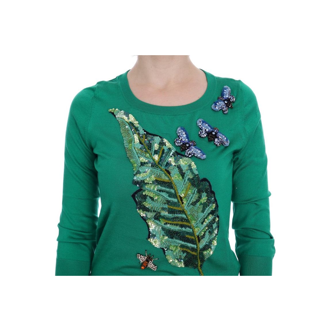 Embellished Green Silk Pullover Sweater